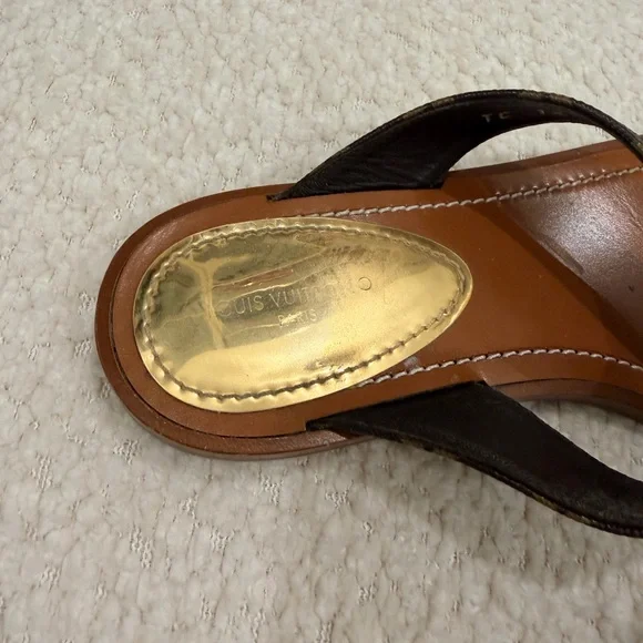 Louis Vuitton Brown and Black Sandals Flip Flops with Gold Accents 35 - Picture 7 of 8